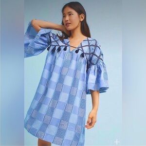 Maeve Blue Plaid Long Sleeve Dress